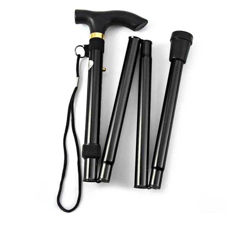 Folding Walking Stick Aluminum Alloy Prevent Slip Lightweight 4 Section Adjustable Cane for Mountaineering Hiking
