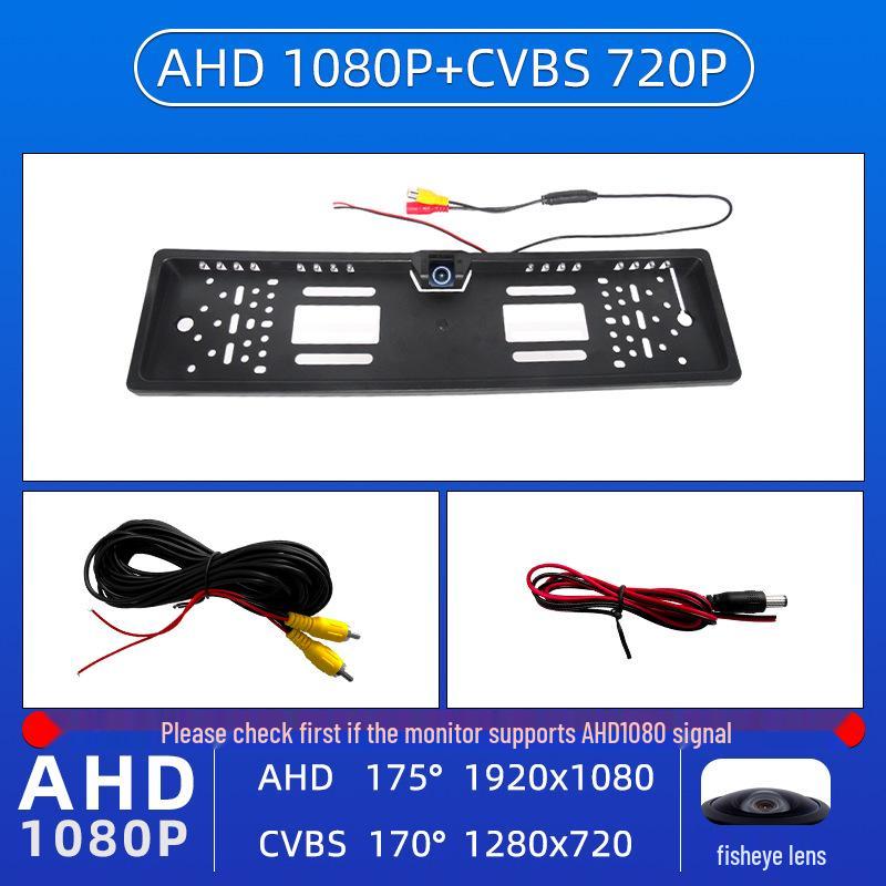 European License Plate Frame with 16 LED Lights and HD Rearview Camera