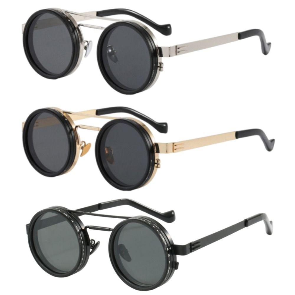 Round Adjustable Dimming Glasses 9 Level Dimming Fishing Sunglasses Outdoor Eyewear  Men Women