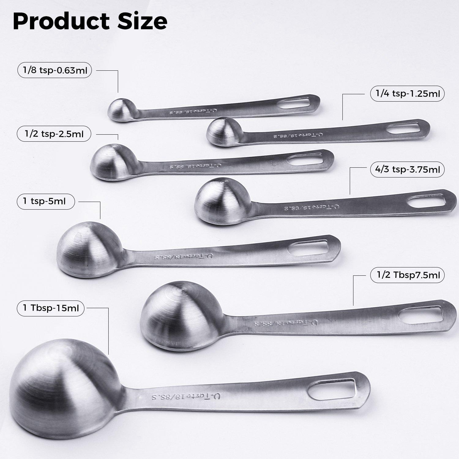 

ABWR-2 Set Stainless Steel Stackable Measuring Spoons For Dry And Liquid Ingredients Etched Marked, 1 Set With Detachable Ring H серебряный