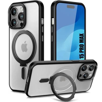 Coque pour iPhone 15 Pro Max - Antichoc - Anti-Rayures - Support Magnétique Rotatif - Noir