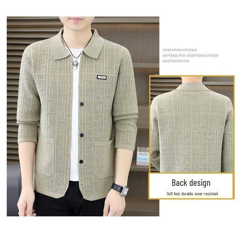 ROMON Men's Casual Lapel Cardigan Sweater