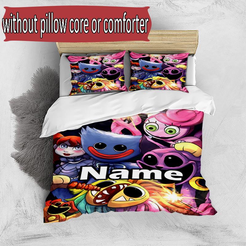3pcs Duvet Cover Set (1*Duvet Cover + 2*Pillowcase, Without Core), Custom Name Huggy Wuggy Pattern Bedding Set, Home Bedroom Decor Gift
