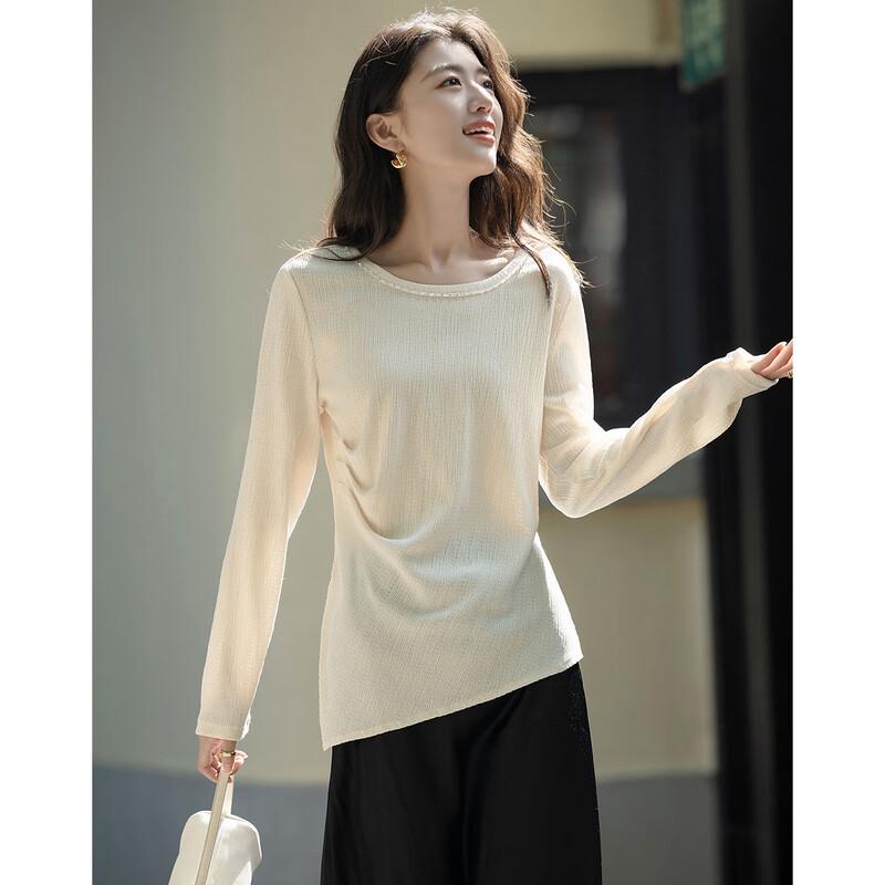 Demana Women's Elegant Pleated Chain Round Neck T-shirt