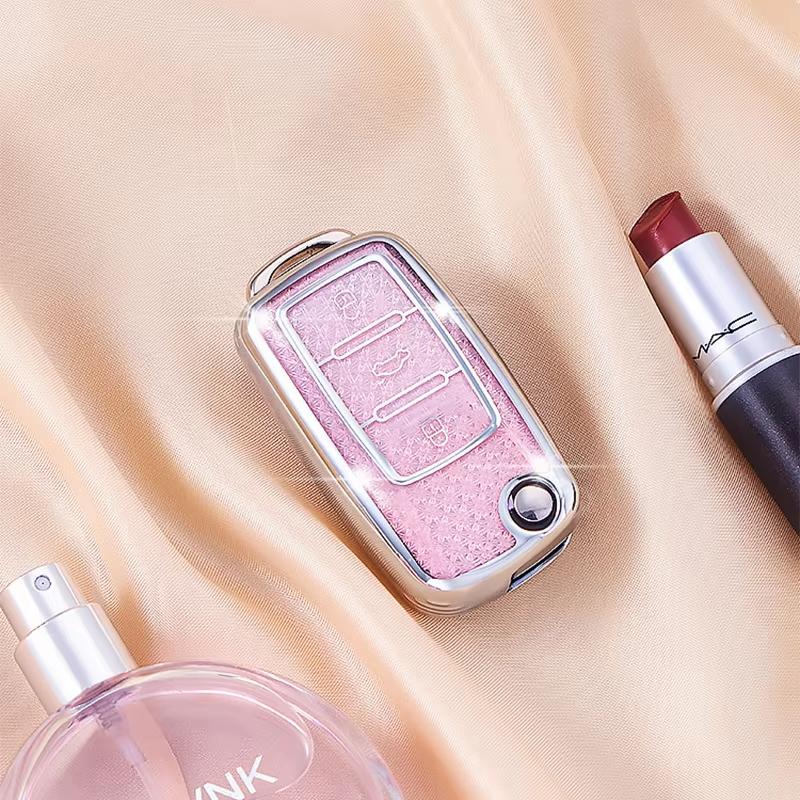 Pink TPU 3 Button Car Remote Flip Key Case Holder for Volkswagen Golf MK6 Polo Beetle Tiguan Touran Passat Caddy Jetta Eos Skoda