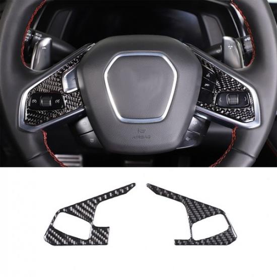 Real Carbon Fiber Steering Wheel Button Sticker Trim For Corvette C8 Z06 Z51
