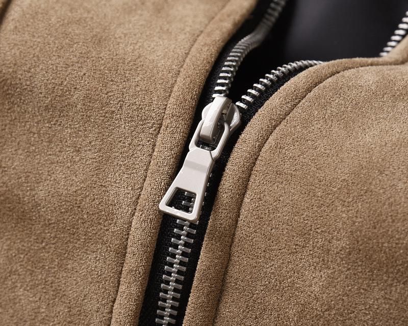 Trendy Unisex Sametová bunda z jelení kůže na zip s velkými kapsami