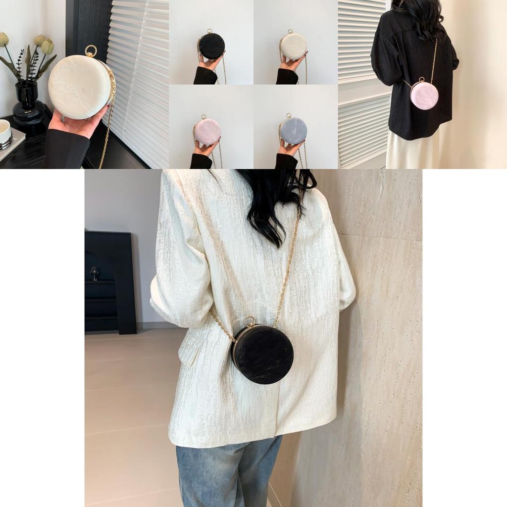 Chic Round Chain Shoulder Bag For Women 2024 Spring Trendy Small Purse