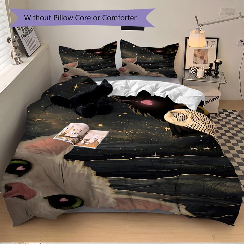 

3pcs Cosmic Cats Bedding Set, Suitable for Bedroom Decoration, (Includes 1 Duvet Cover And 2 Pillowcases, Quilt Not Included) yy250822155 135x200cm