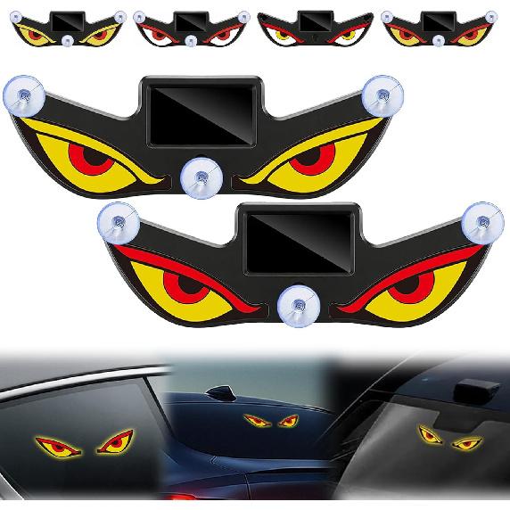 Solar Demon Eye LED Car Window Light, No Drill Led Eyes for Car Windshield, USB-C Powered Devil Eyes Warning Light for Cars Rear Window, Dynamic Rear