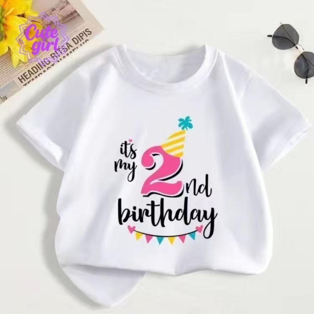Girl's T-shirt and Children's Short Shirt with Birth Date Number Printed with "birthday"