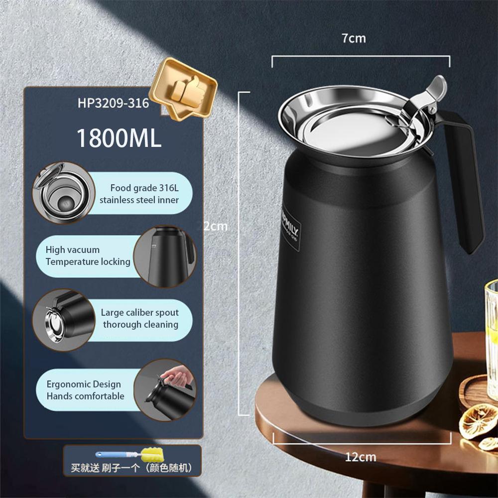2025 New All steel vacuum flask, 316 stainless steel inner liner stewed teapot, Large capacity household thermos bottle, 1.8L матовый черный