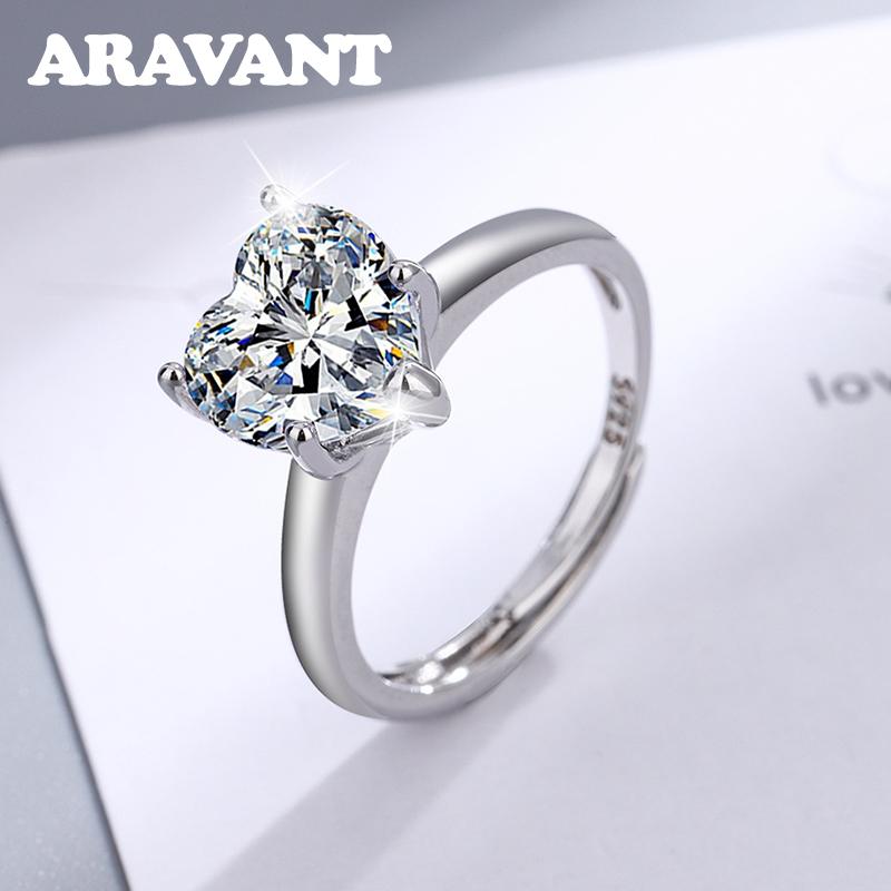 

Aravant 925 Silver Heart Zircon Open Adjustable Ring for Women Fashion Jewelry resizable