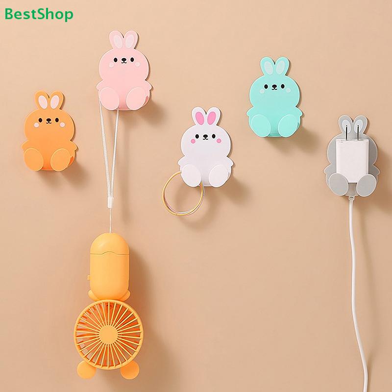Cute Rabbit Wall Hooks Set - Self-Adhesive Organizer Clips For Cables, Scissors & Small Items