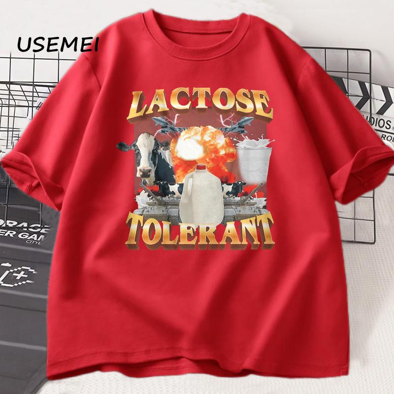 Lactose Tolerant Vintage Graphic T-Shirt for Women Men Retro Milk 90s Funny T Shirts Y2k Clothes Unisex Baggy Tees Streetwear