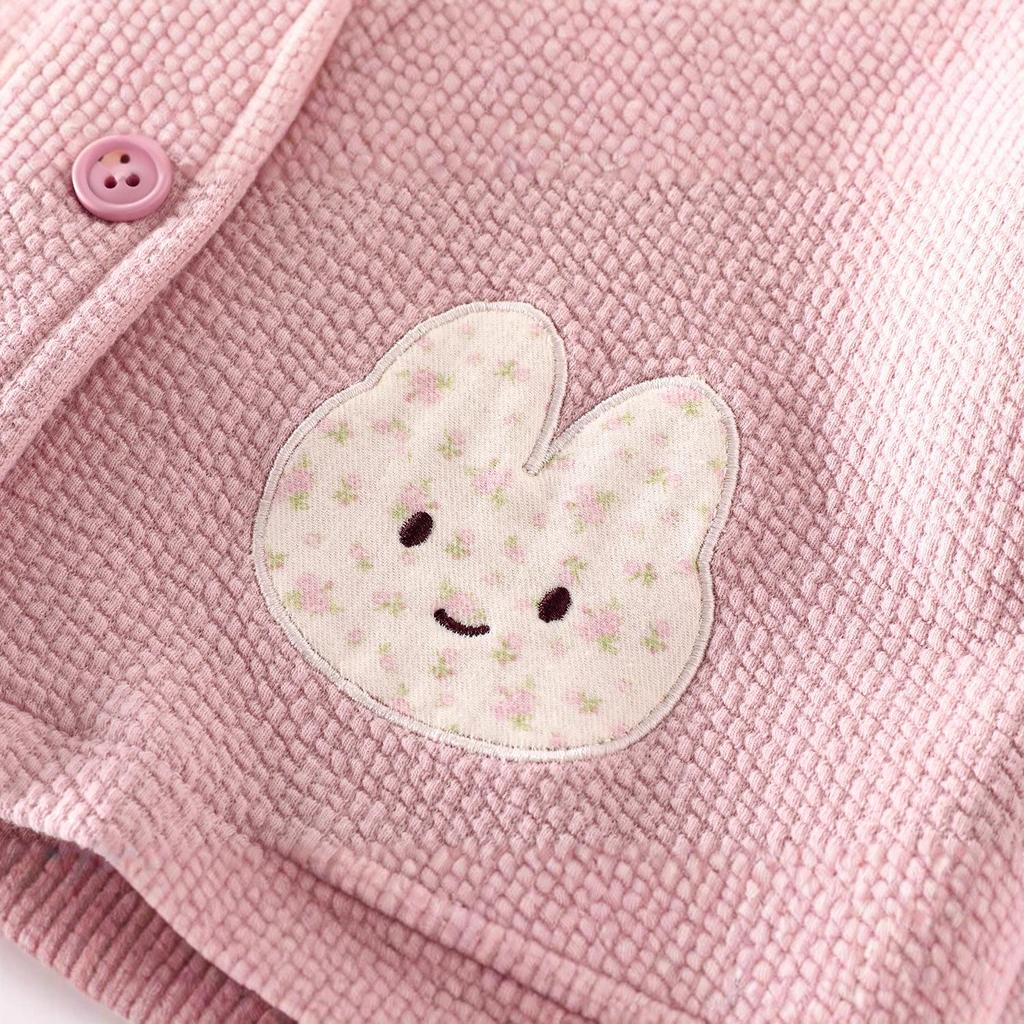2025 New Autumn Baby Floral Applique Rabbit Jacket & Solid Color Onesie Set - Newborn Outing Clothes