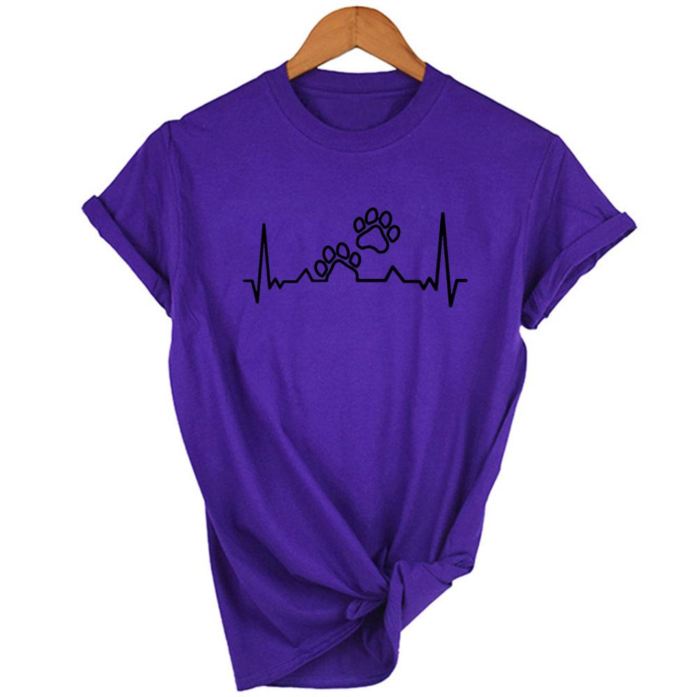 Summer Clothing Tops Print Dog Cat Pet Heartbeat Lifeline Female Shirt Casual Funny T Shirt