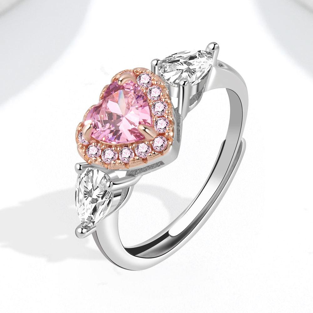 Rose Gold Water Drop Zircon Ring For Women Pink Heart Prong Set Simulated Diamond Jewelry opening adjustable белого золота