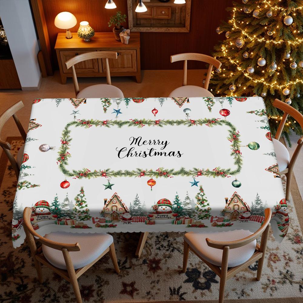 

Christmas Tablecloth, Snowman Christmas Tree Print Table Cloth Party Decoration Fabric Table Flag Round tablecloth-152x152cm