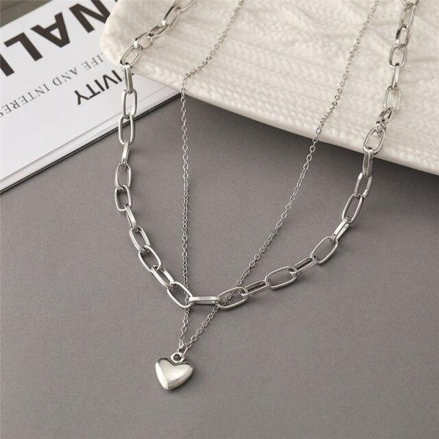 17KM Punk Gold Multilayered Necklace for Women Vintage Silver Color Geometric Round Pendant Necklaces Butterfly Choker Jewelry