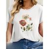 European Size [Breathable Floral T-Shirt] Breathable, Soft Women's Floral T-Shirt - Black Floral Print with Red