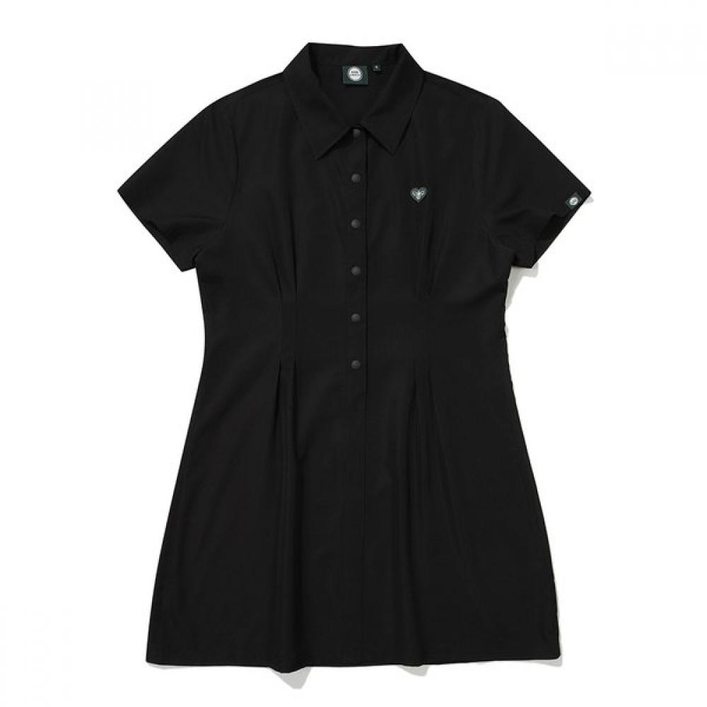 Women S Knit Collar Point Woven dreSS Black 070