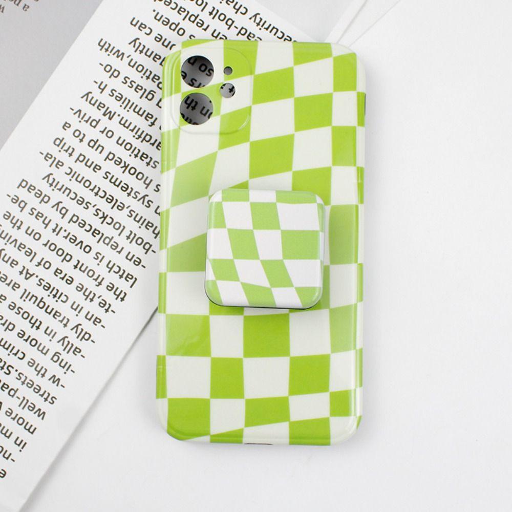 Finger Grip Women Girls Personalized Plaid Mirror Cosmetic Mirror Phone Stand Holder Makeup Mirror