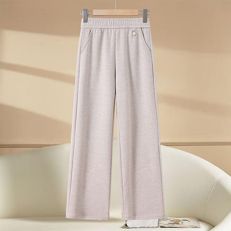 Mom's High-Waisted Drapey Wide-Leg Pants for Autumn/Winter - Plus Velvet for Middle-Aged and Elderly Women