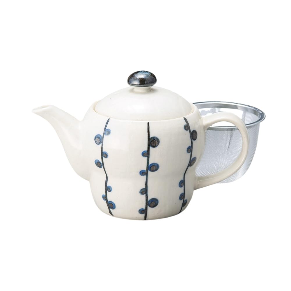 Ale-net Teapot, 17.7 X 10.6 X 11.9 Cm, 400cc, Hand-Painted Sea Grape Design (with Tea Strainer), Mino Ware Pottery, Made In Japan, Stylish