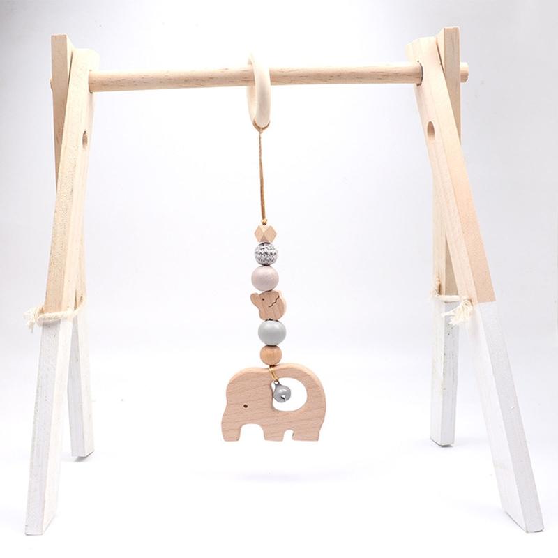 3 Pcs Baby Gym Frame Pendants Stroller Rattle Wooden Ring Beads Nursing ...