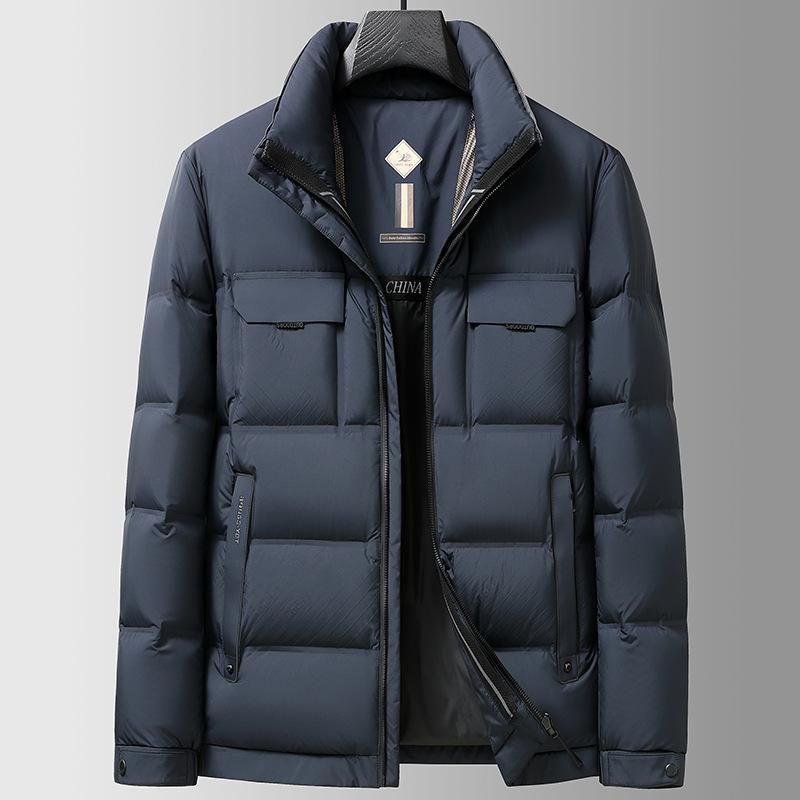 Jaqueta Curta de Penas Grossa de Inverno Masculina Penas de Pato Branco À Prova de Frio Casual