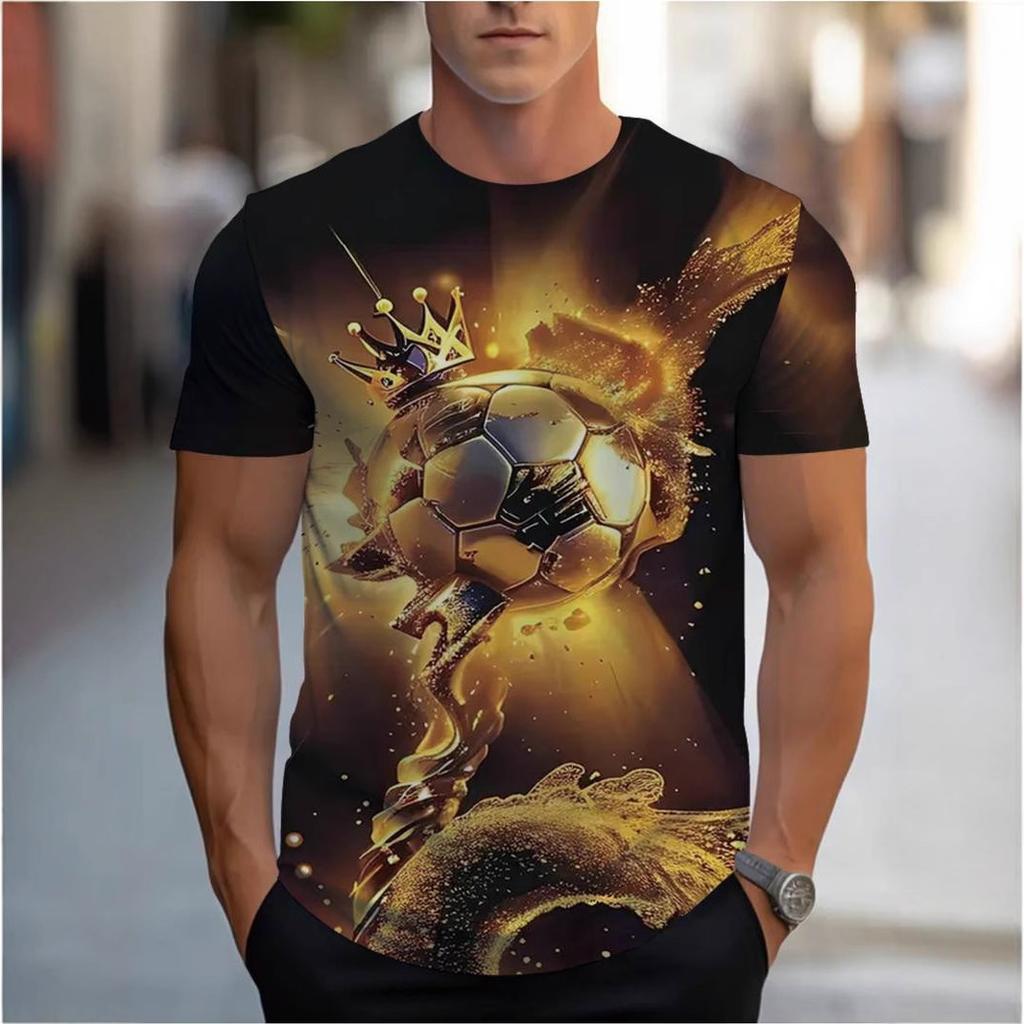 Sommer Rundhals 3D Fußballmuster Druck Top Modische Lässige Kurzarm Herren T-Shirts