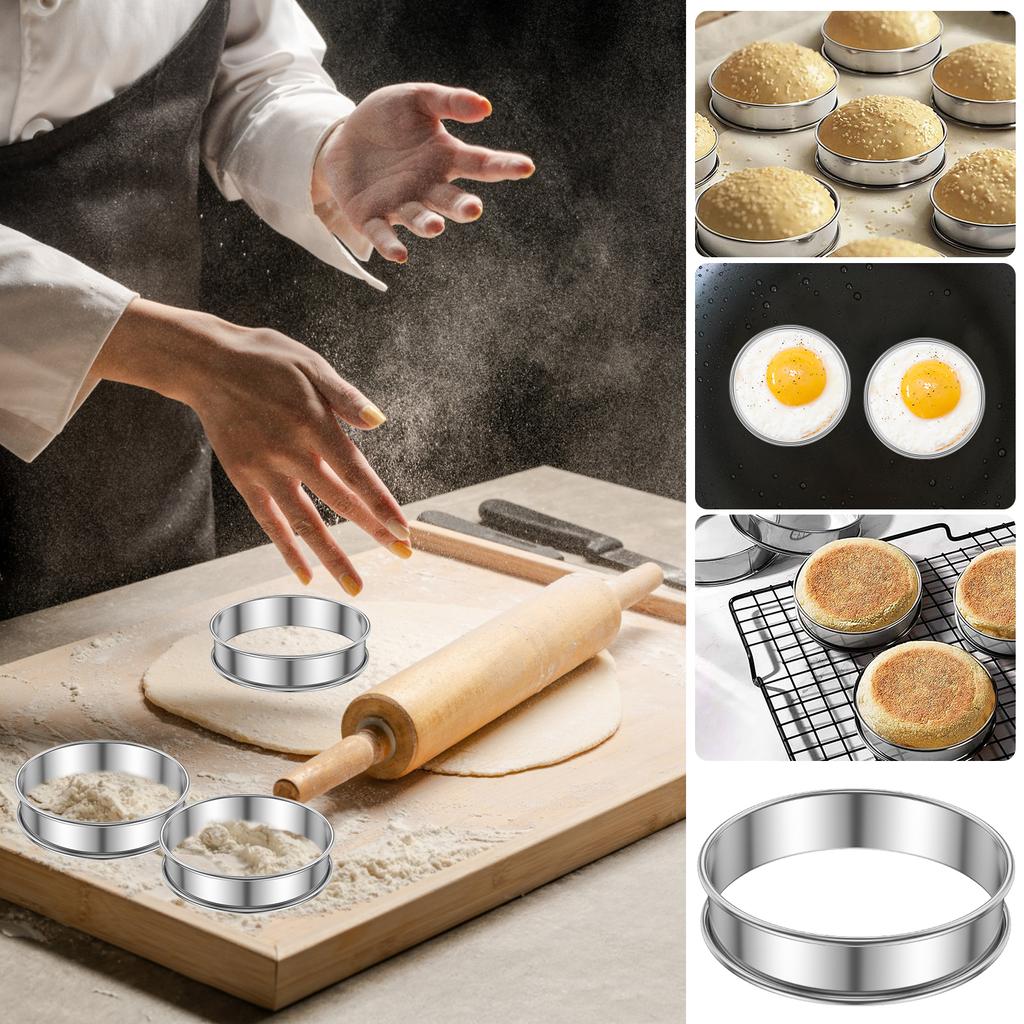 12Pcs English Muffin Ring Stainless Steel Crumpet Rings Nonstick Tart Rings Double Rolled Muffin Tart Rings Crumpet Ring Molds