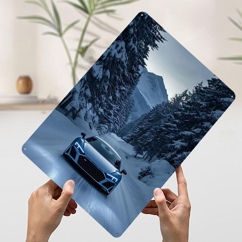 Sports Car R8 In Winter Wonderland Metal Poster Customized Wall Art Retro Vintage Tinplate Signs for Man Cave Office Decoration