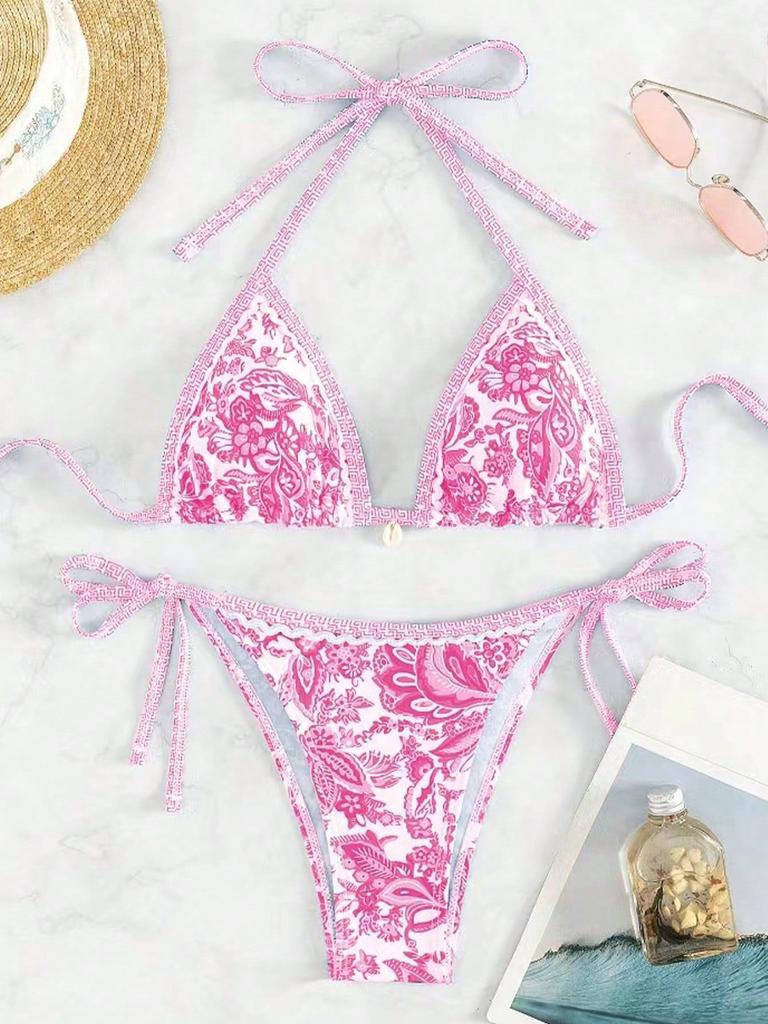 European And American Printed Fabrics Split Bikini Set Lace-Up Swimsuit Women'S Direct Sales