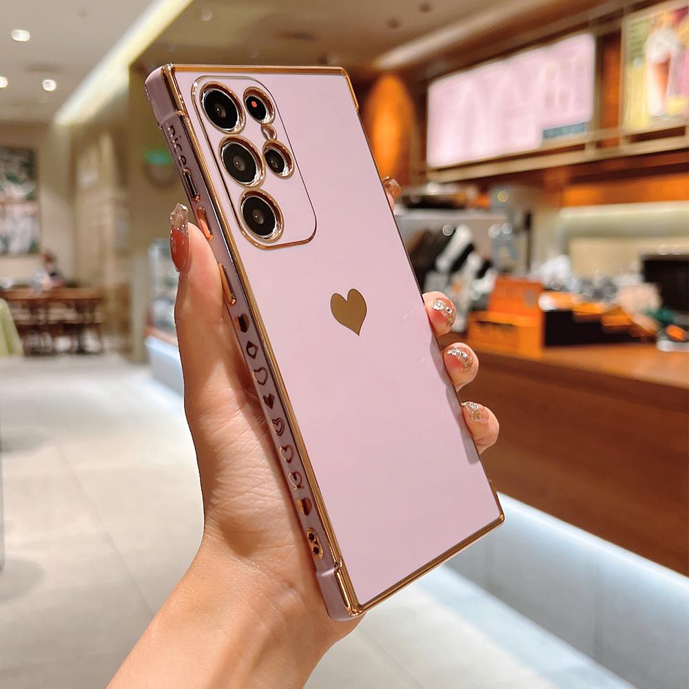 Soft Electroplated Love Heart Phone Case For Samsung S26 S25 S24 S23 S22 Ultra S21 Plus S20 FE A13 A53 Silicone Shockproof Cover