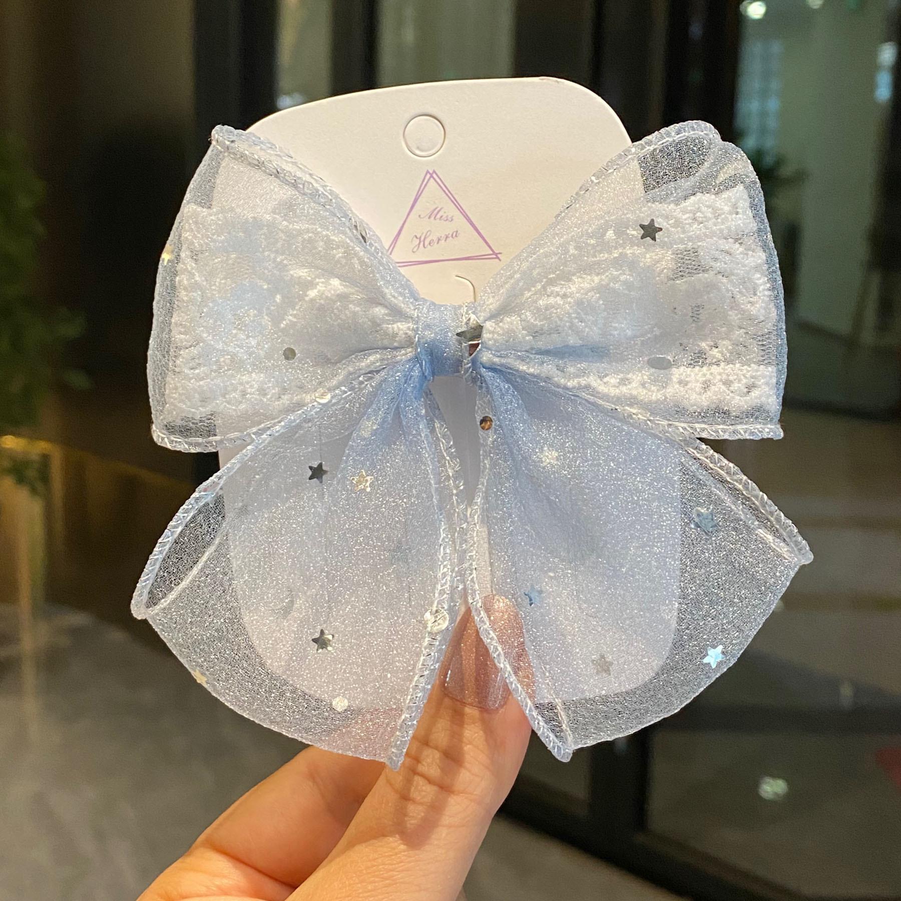 Kids  Ribbon Lace Bow Hair Clip - Cute Princess Accessories for Little Girls & Babies синий