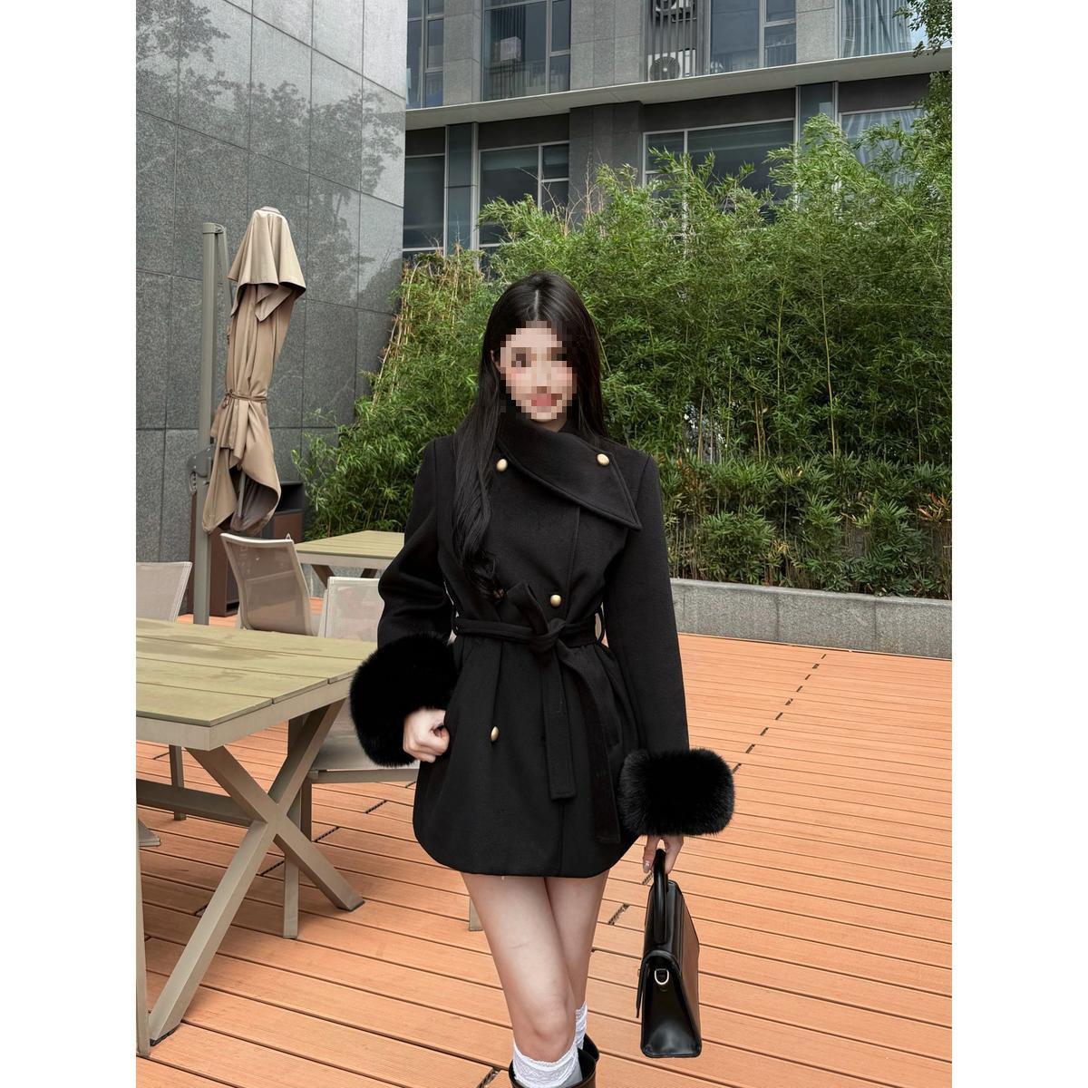

Elegant Wool Short Coat with Slim Waist Design - Versatile and Casual Autumn/Winter Jacket S (40-50kg)