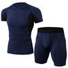 Men's Elastic  Fitness T-shirt Fast Drying Tops Short  Pants Sports Tight Suit