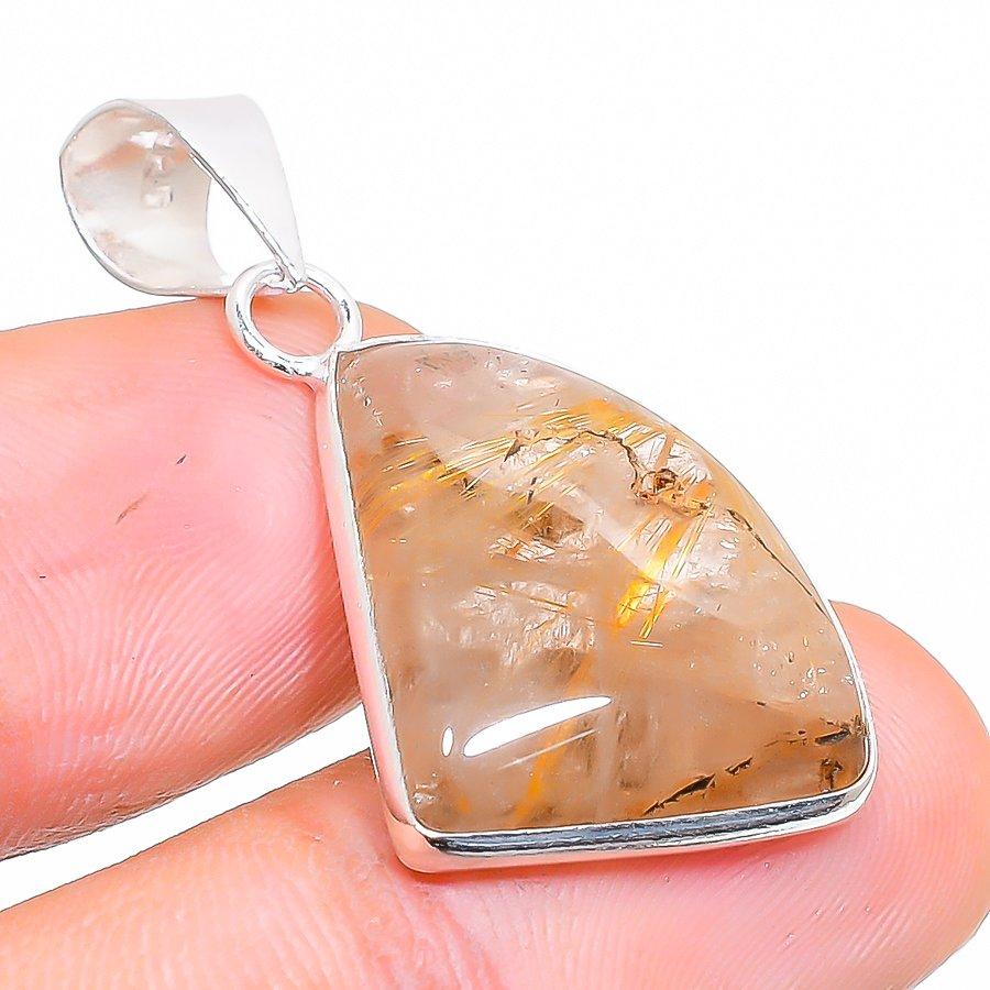 

Natural Golden Rutile Gemstone Handmade 925 Sterling Silver Pendant 1.30 o8b80