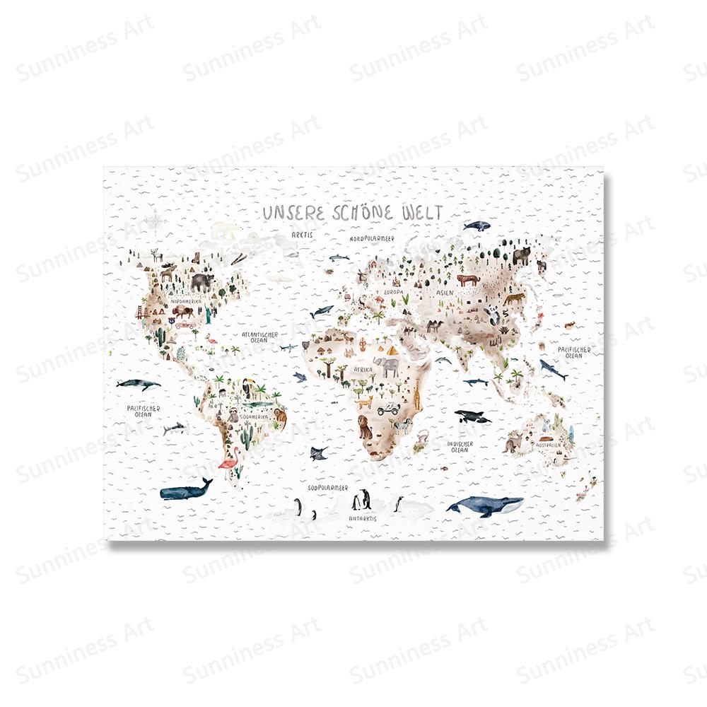 

Карта мира, холст, картина с животными, образовательные настенные художественные постеры на скандинавскую тему и принты, фотографии для мальчиков, детская комната, украшение для дома 21x30cm No Framed белый