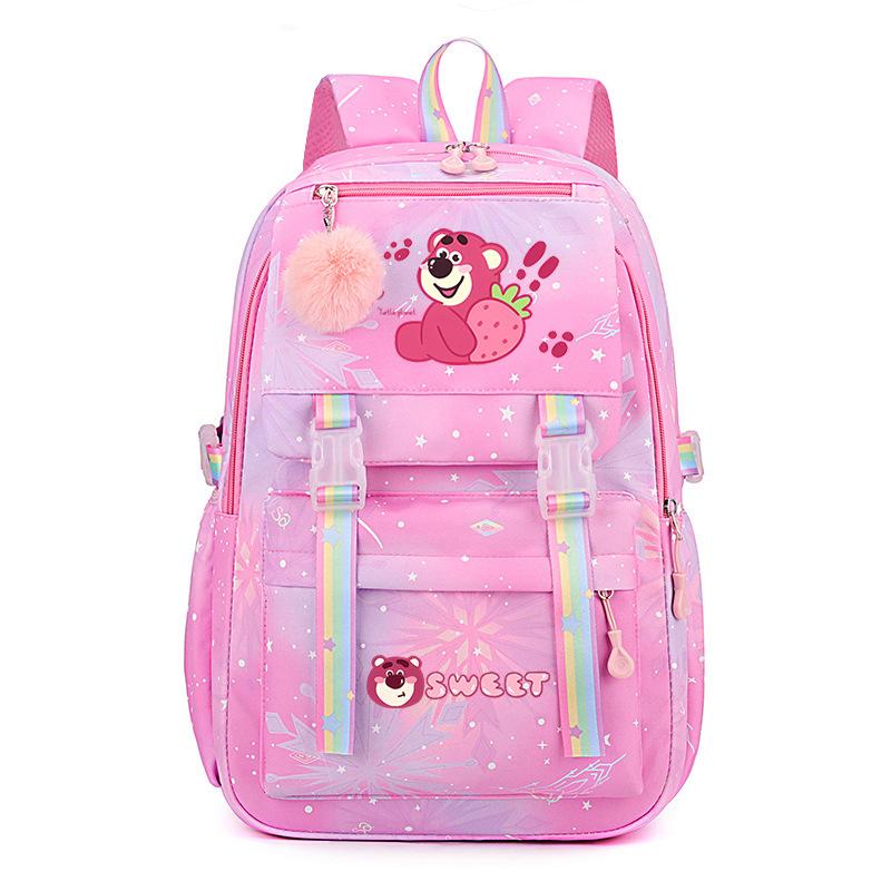 College Style Strawberry Bear Cute Cartoon Print Student Schoolbag Lightweight Ridge Protection Large Capacity