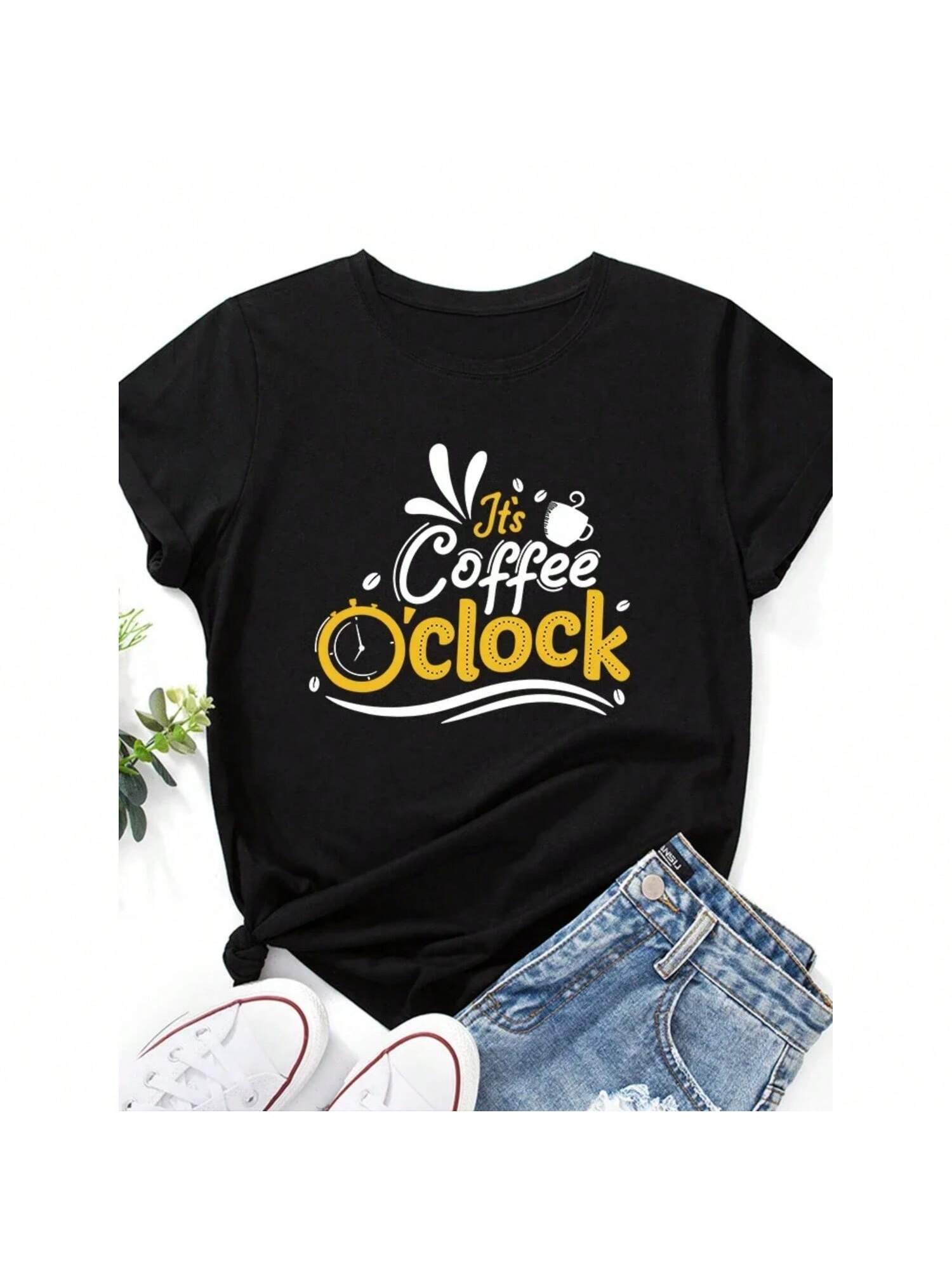 It s Coffee Clock Print Wounisex T Shirt Short Sleeve O Neck Loose Wounisex Tshirt Ladies Tee Shirt Tops Clothes Camisetas Mujer S