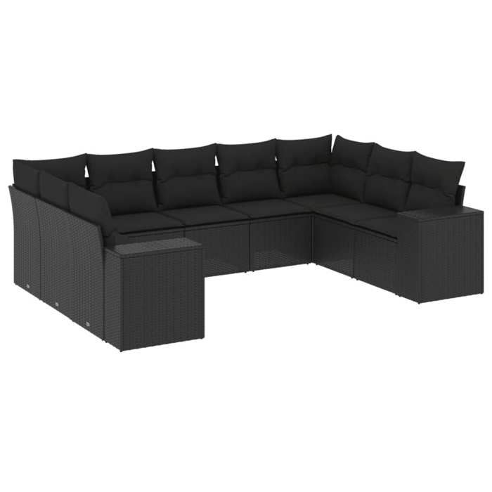 VidaXL Salon de Jardin avec Coussins 9 pcs, Canapés de Terrasse, Ensemble de Meubles de Patio, Mobilier d'Extérieur, Noir 3255332