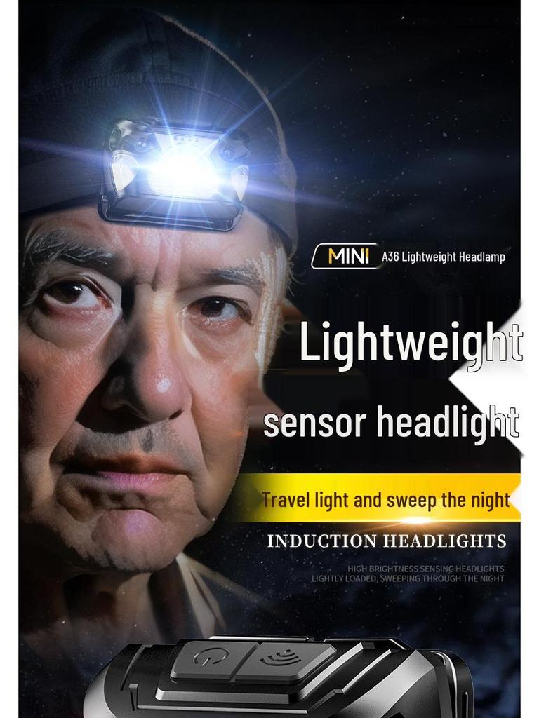 USB Rechargeable LED Headlamp with Sensor, Long Battery Life, High Brightness, Red Light Mode for Fishing, Cycling, and Outdoor Work