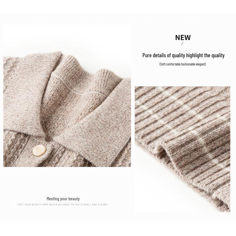 TUHUANG Women's Elegant Thick Pure Wool Lapel Cardigan