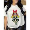European size - The Powerpuff s Women'S L-5XL Oversized T-Shirt - Blossom, Buttercup Bubbles Graphic Print, Retro Cartoon Short Sleeve Round