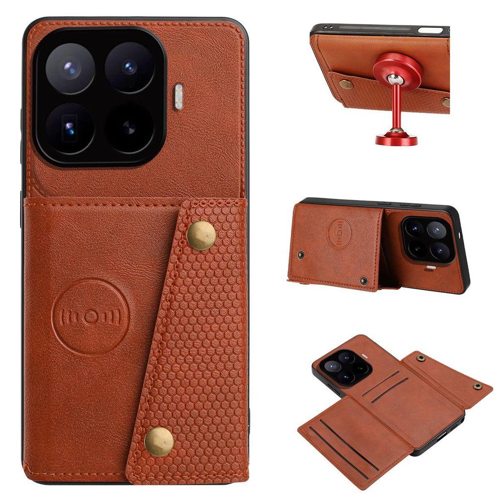 Vintage Leather Card Holder Phone Case for Xiaomi 17T Pro,17T Card Pockets Dual Snap Buttons Flip Wallet Shell