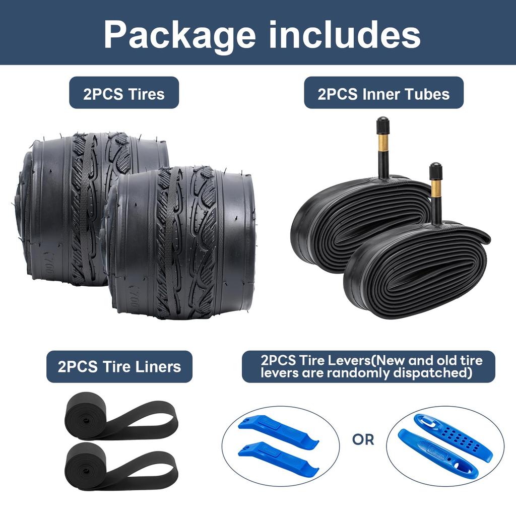 Set of 2 700 38c 700 38c Bicycle Tires Tubes with 48mm Schrader Valves Rim Tape Tire Tires, 40-622 + 700x35/43c + + Lever, Y-1134