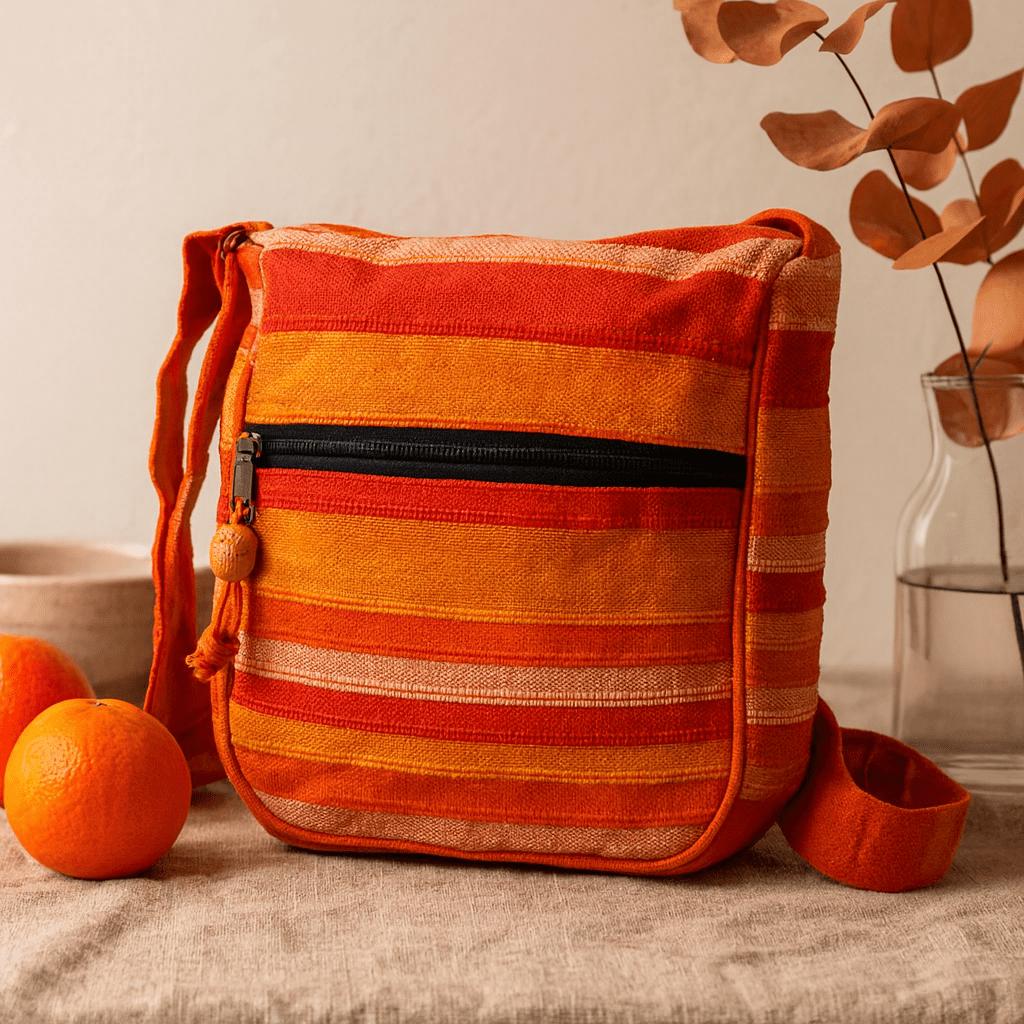 Shamtam Women's Orange Sling Bag Adjustable Strap Sunrise Nepal